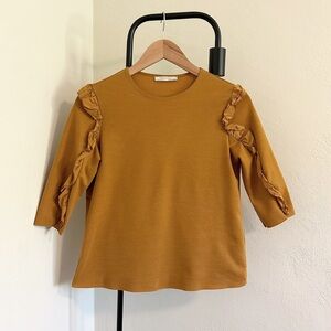 Zara mustard colored ruffle sleeve top!